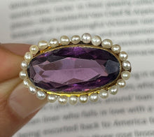 Load image into Gallery viewer, Antique Victorian 10K Yellow Gold Amethyst &amp; Pearl Brooch Pin.
