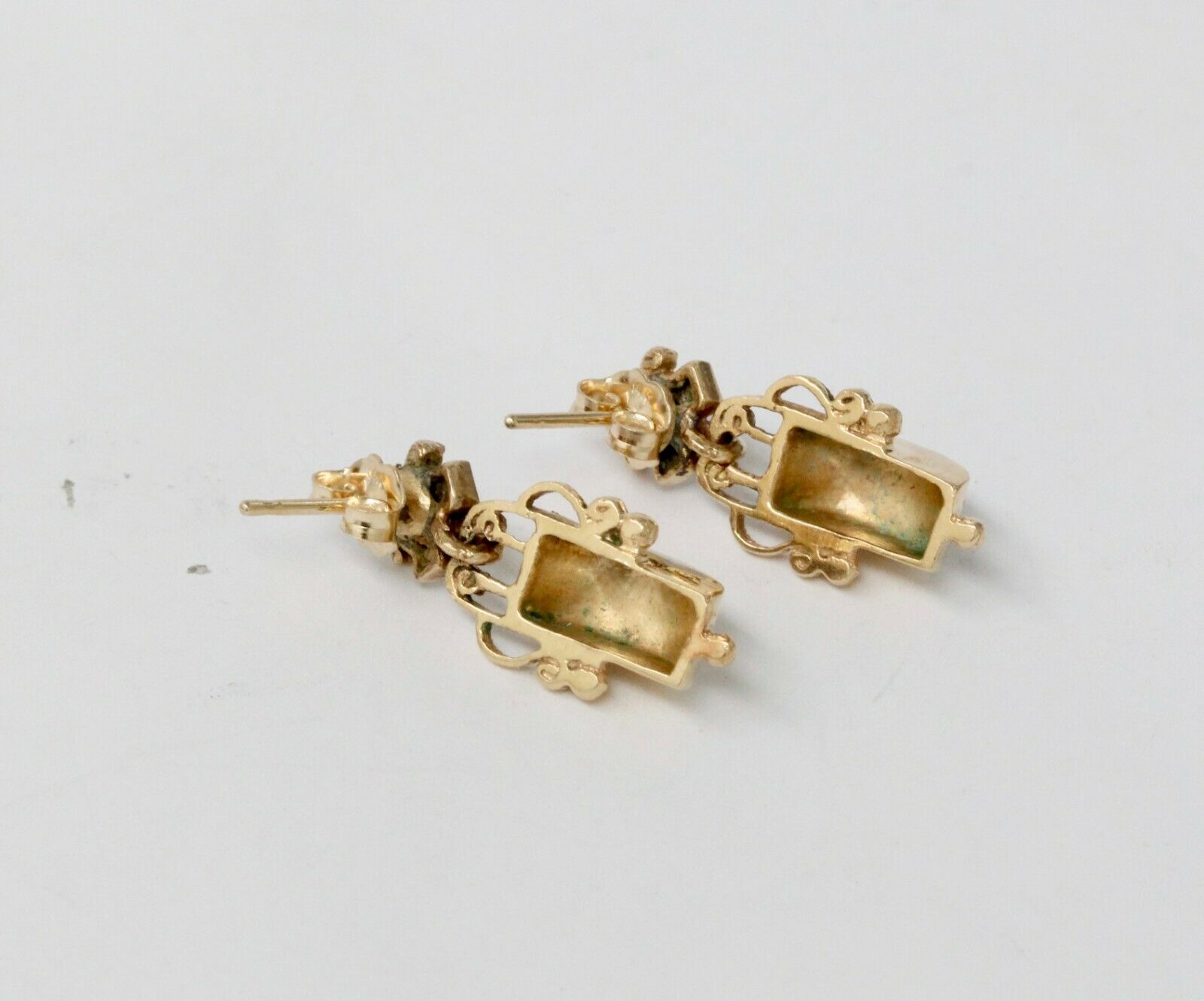 Vintage 14K Yellow Gold Blue Enamel Hanging Earrings
