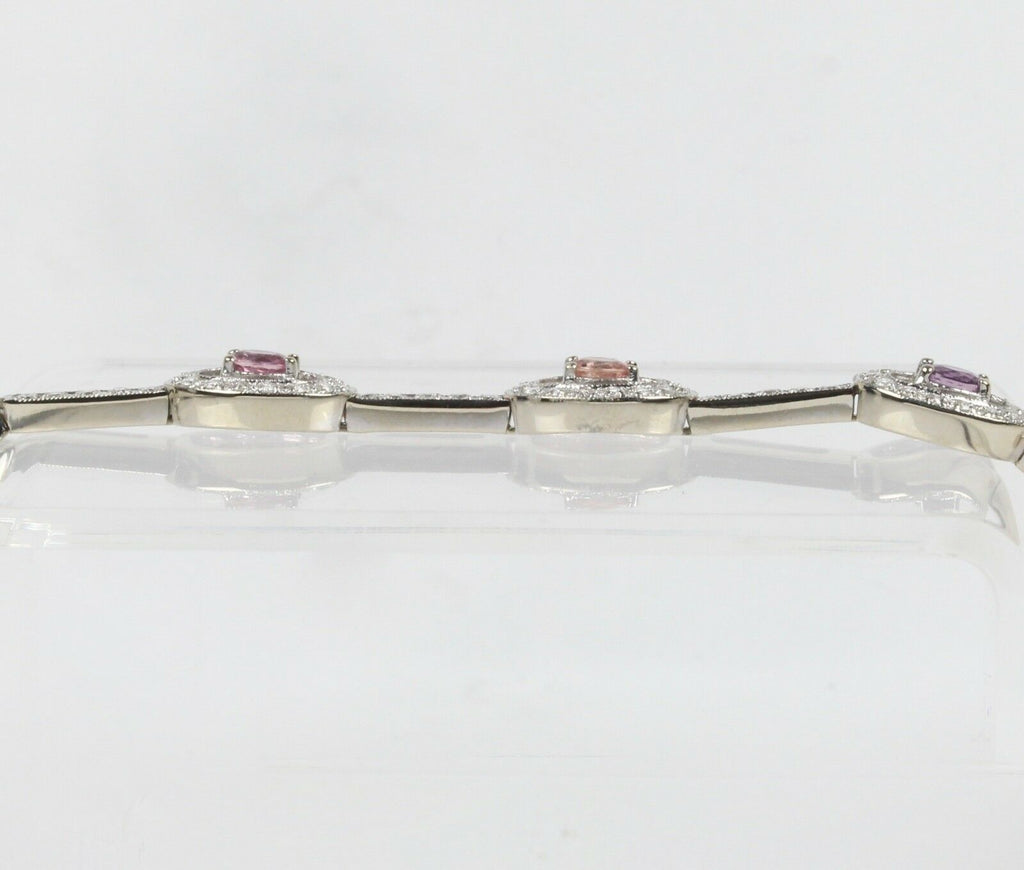 Vintage 18K White Gold Pink Sapphire Diamond Bracelet
