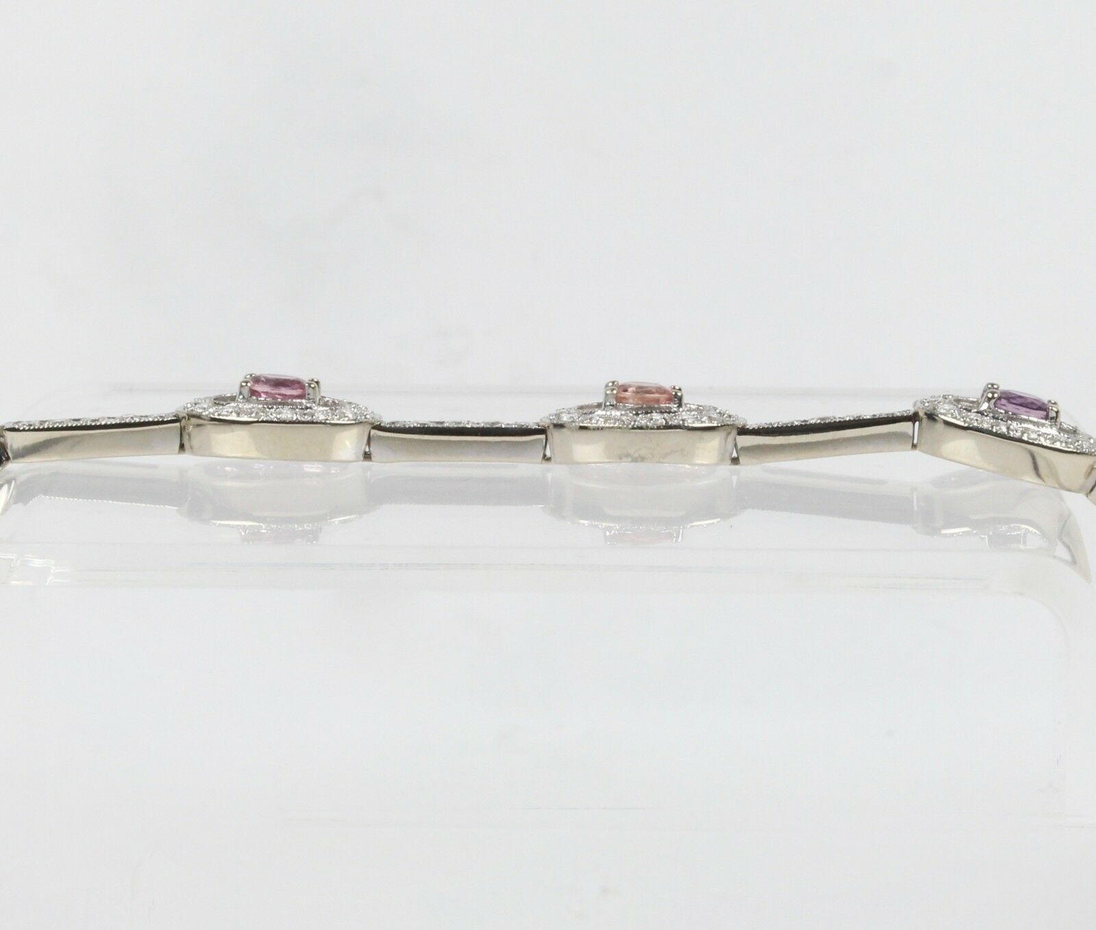 Vintage 18K White Gold Pink Sapphire Diamond Bracelet