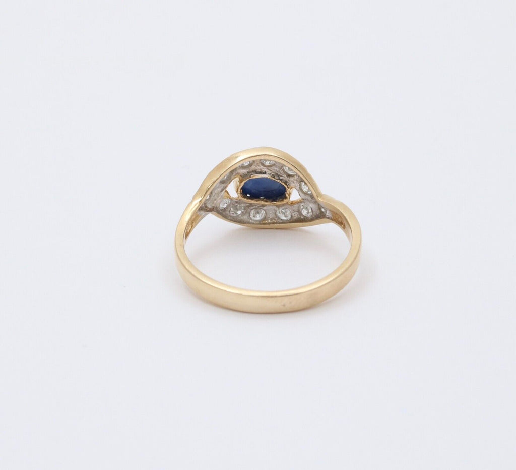 Vintage Sapphire Diamonds 14K White Yellow Gold Bypass Ring
