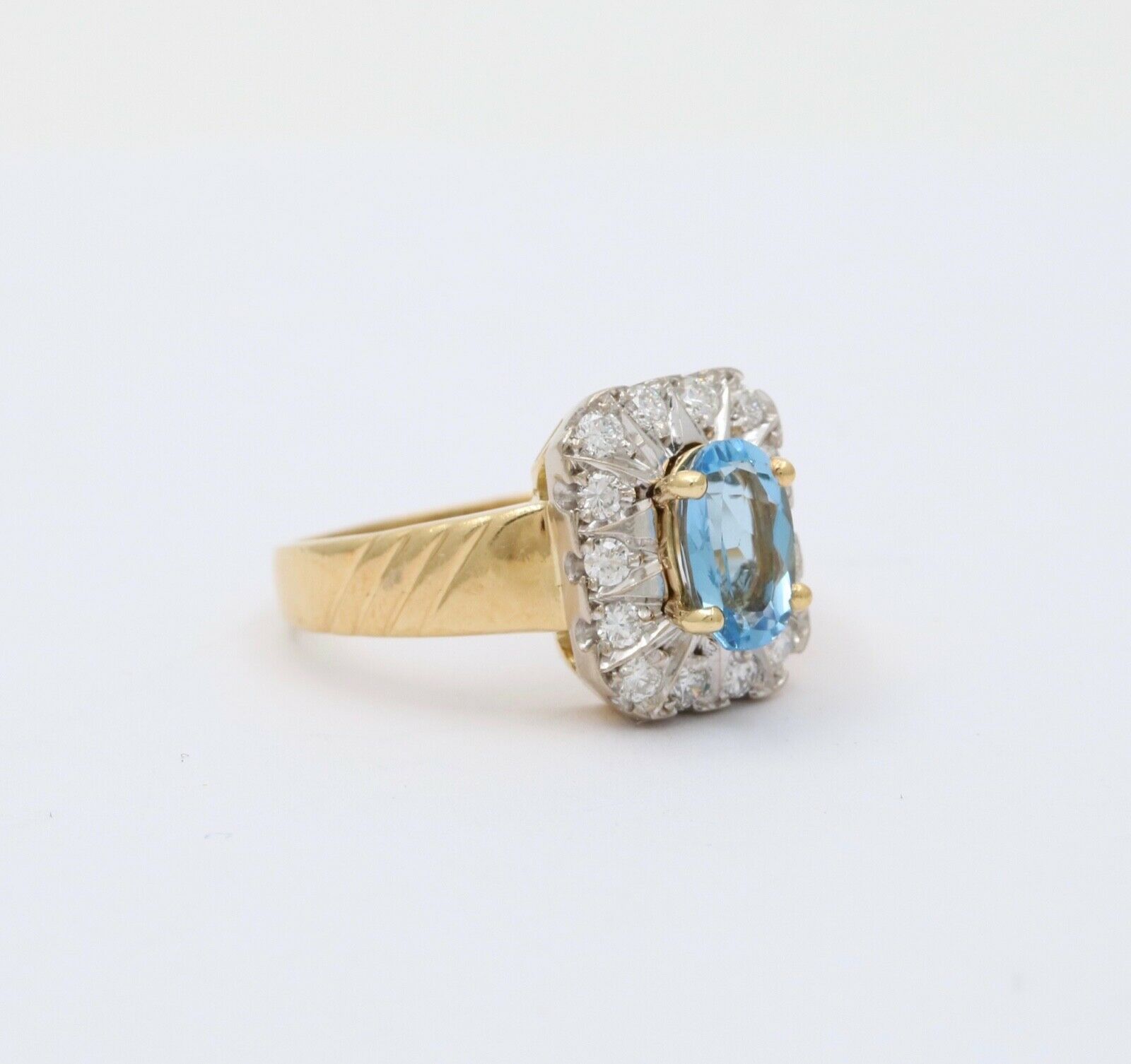 Topaz Diamonds 18K Yellow White Gold Halo Ring