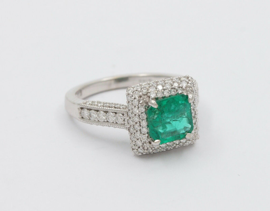 Vintage 14K White Gold Emerald Diamond Cocktail Ring