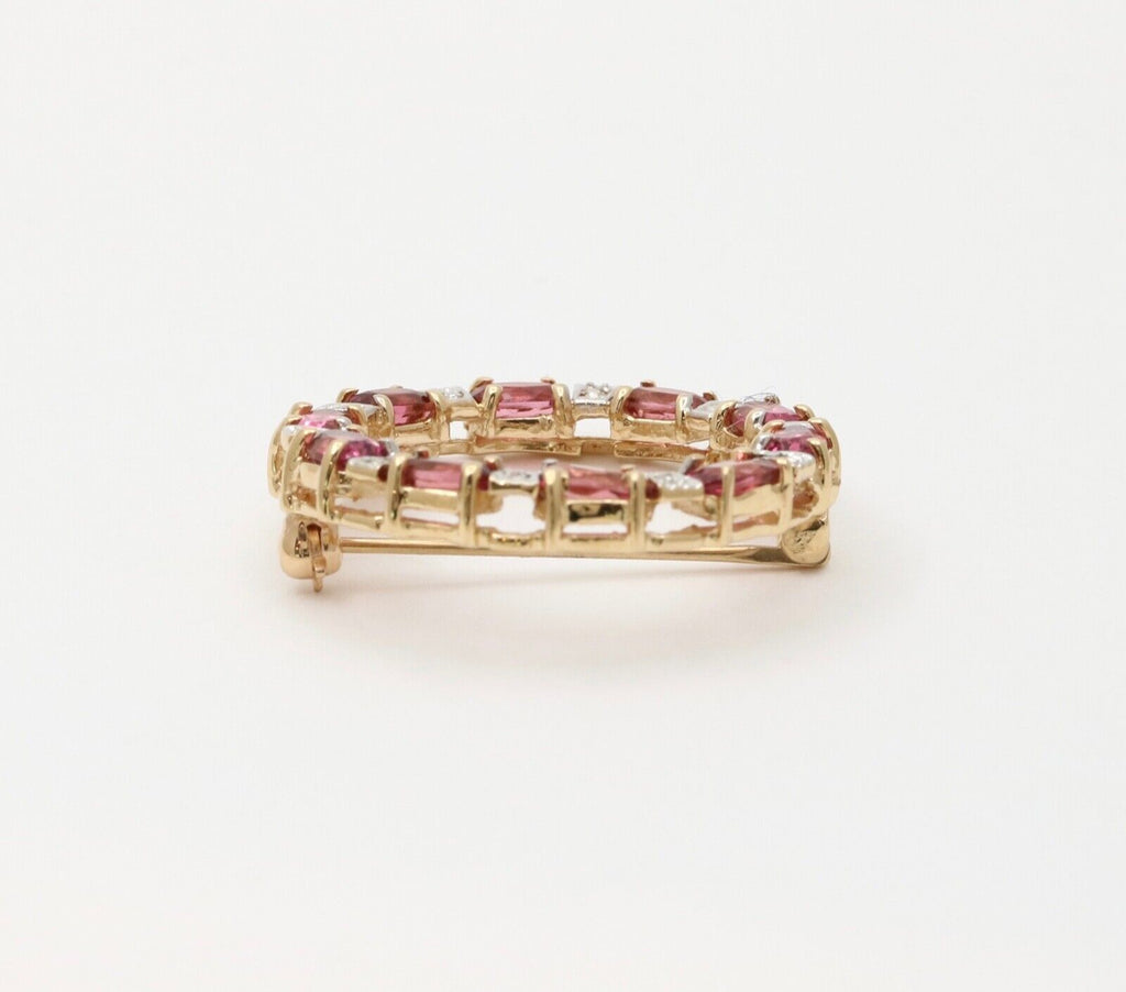 Vintage Pink Tourmaline Diamonds 14K Yellow White Gold Brooch Pin