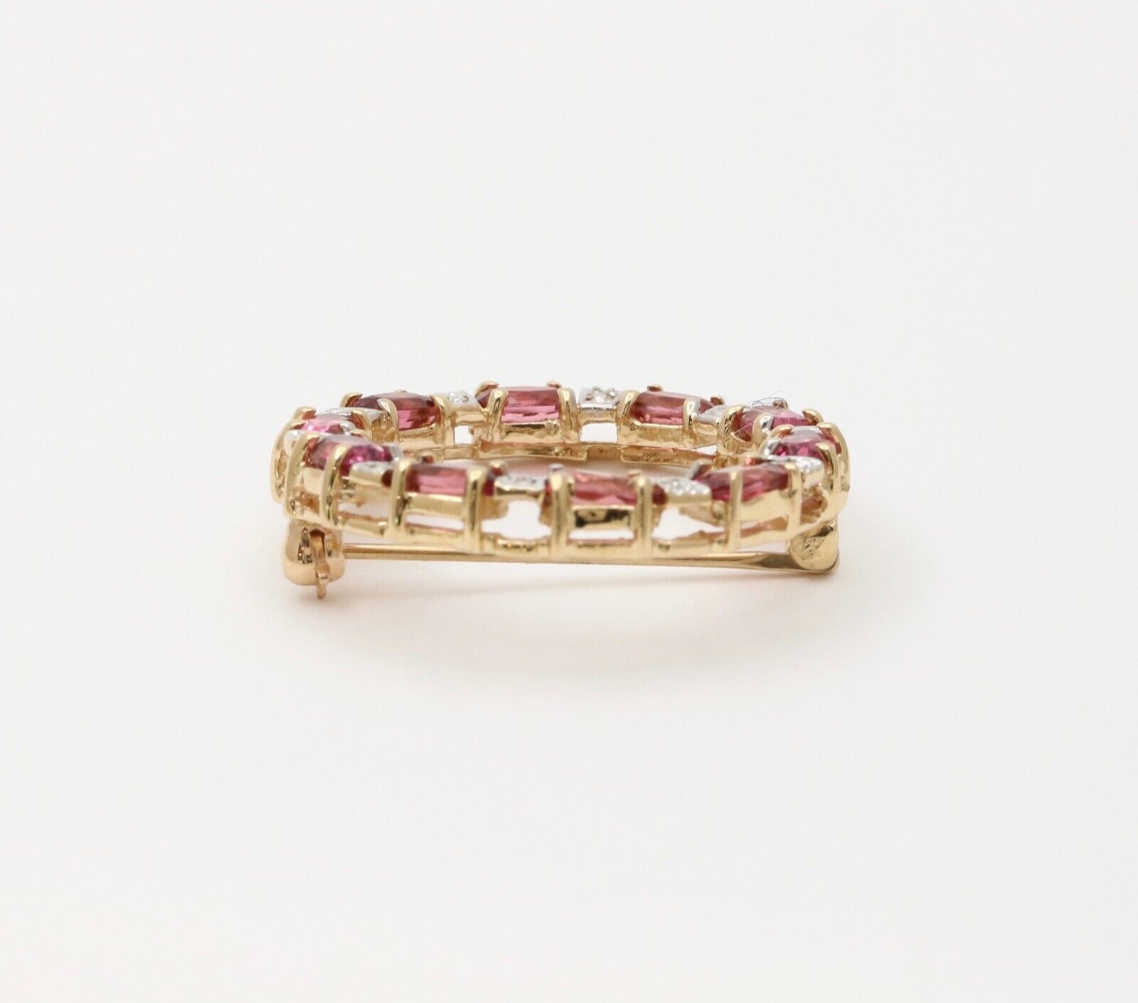 Vintage Pink Tourmaline Diamonds 14K Yellow White Gold Brooch Pin