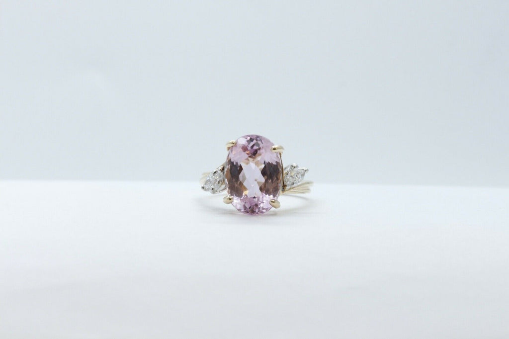 Vintage Ladies Kunzite Diamonds 14K Yellow Gold Ring