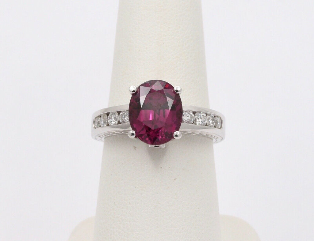 Large Cocktail Rhodolite Garnet Diamonds 14K White Gold Ring