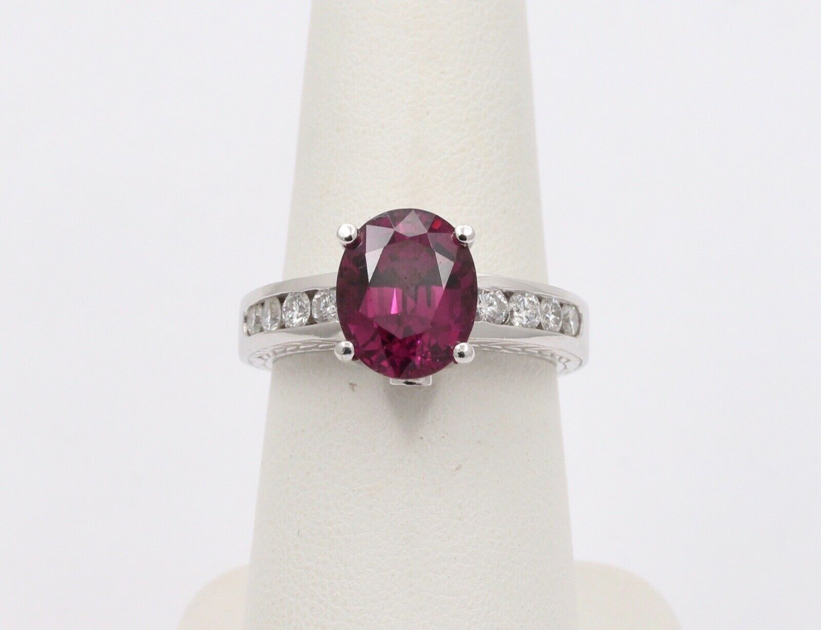 Large Cocktail Rhodolite Garnet Diamonds 14K White Gold Ring