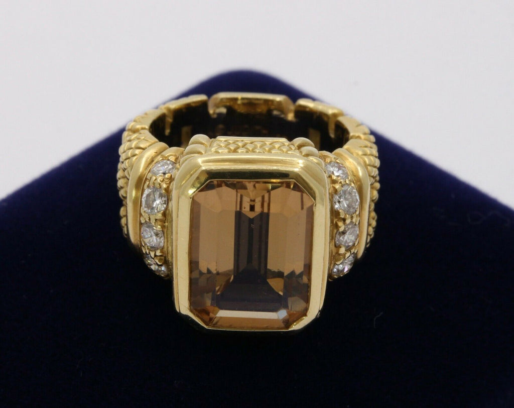 Vintage 18K Yellow Gold Judith Ripka Citrine Diamond Ring