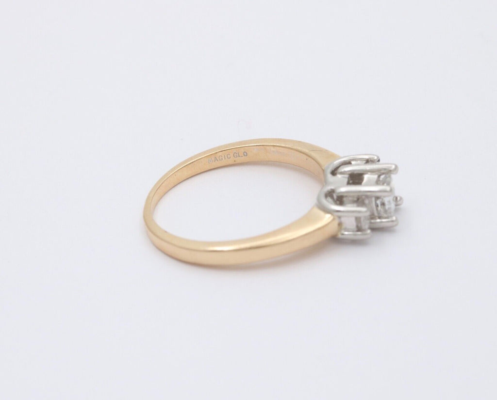 Vintage 14K Gold & Platinum Princess Cut Three Stone Diamonds Engagement Ring, R