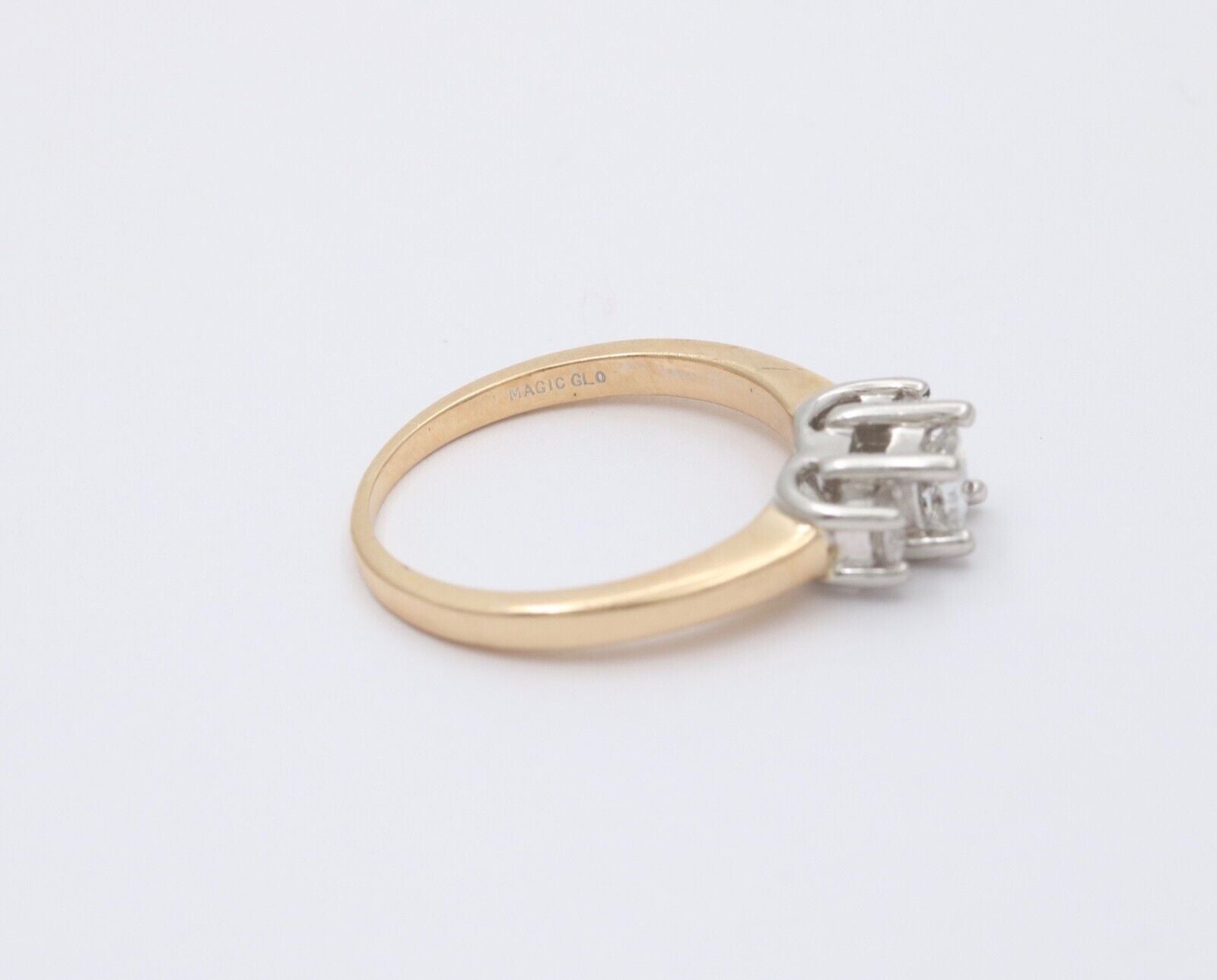 Vintage 14K Gold & Platinum Princess Cut Three Stone Diamonds Engagement Ring, R
