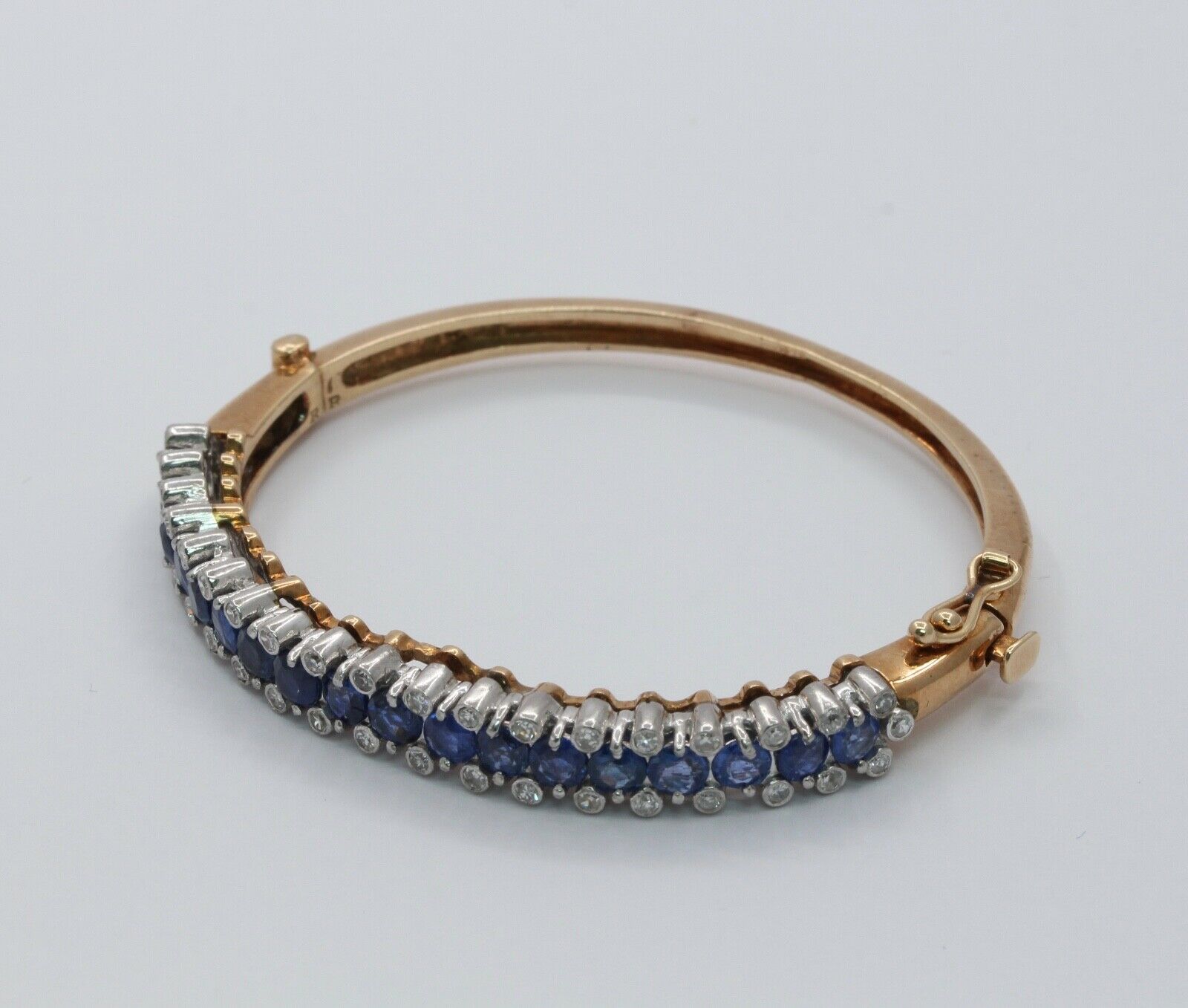 Lovely Vintage Ladies Bangle Bracelet 14K Sapphires Diamonds