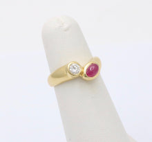 Load image into Gallery viewer, Vintage Bypass 18K Yellow Gold Ruby Diamond Ring
