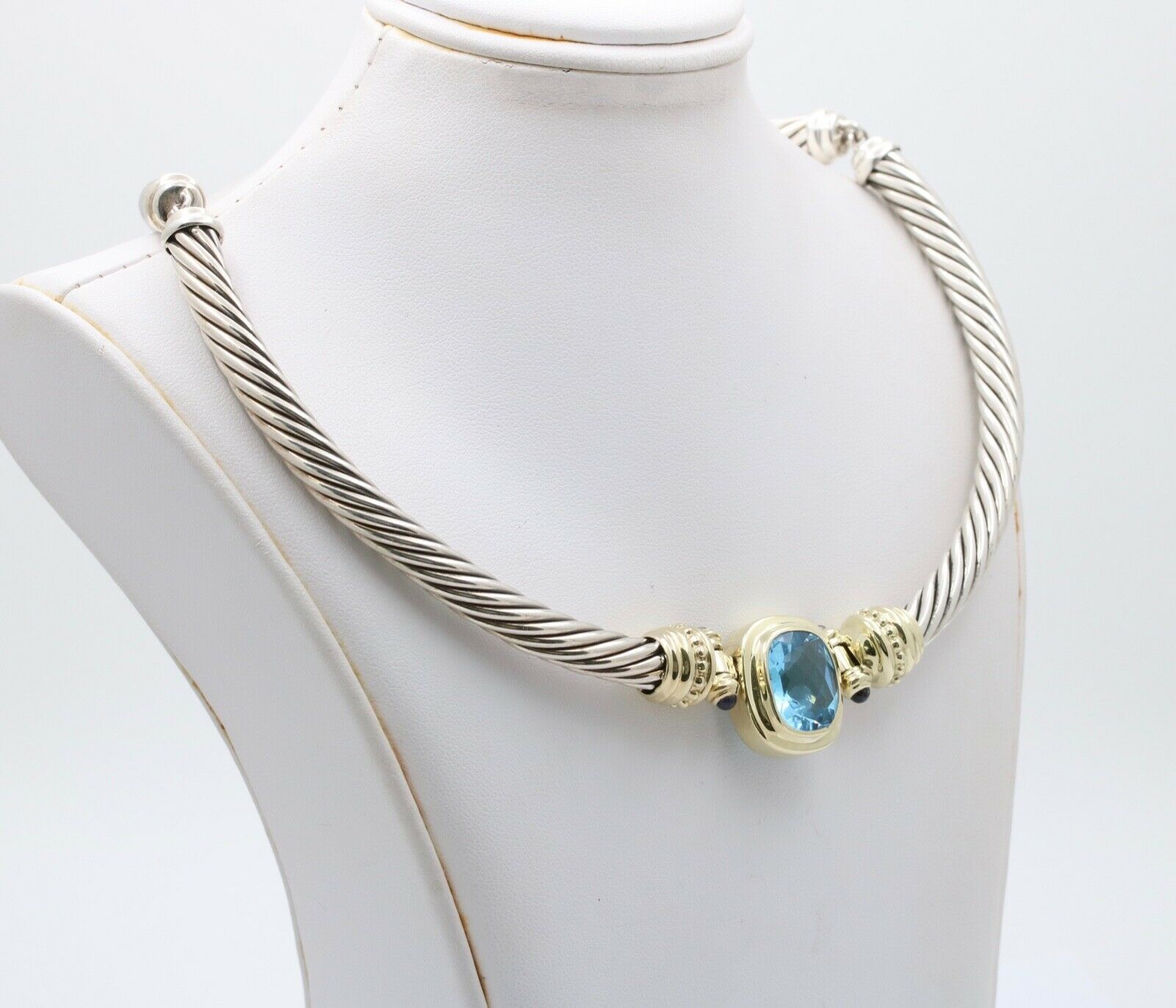 Vintage David Yurman Hampton Blue Topaz Blue Sapphires 14K 925 Choker Necklace