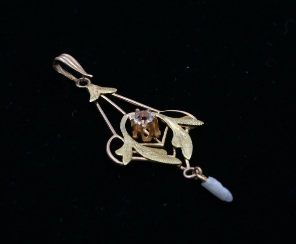 Art Nouveau Limestone Pearl 10K Yellow Gold Pendant