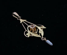 Load image into Gallery viewer, Art Nouveau Limestone Pearl 10K Yellow Gold Pendant
