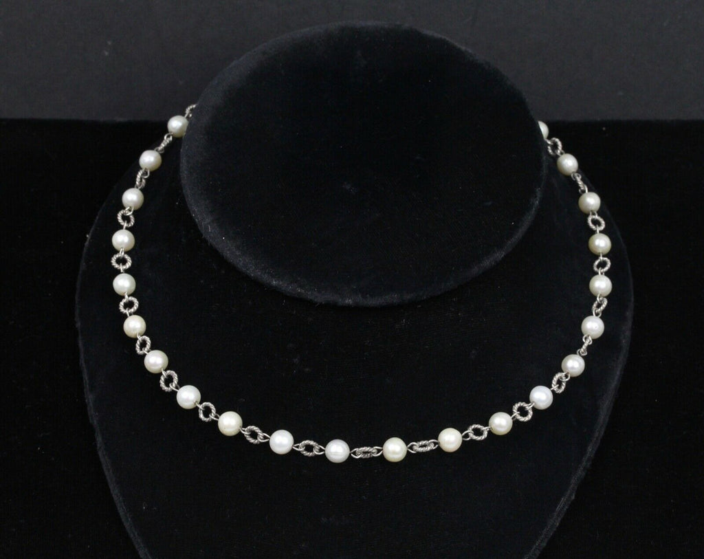 Vintage Pearl Beaded 925 Sterling Silver Necklace