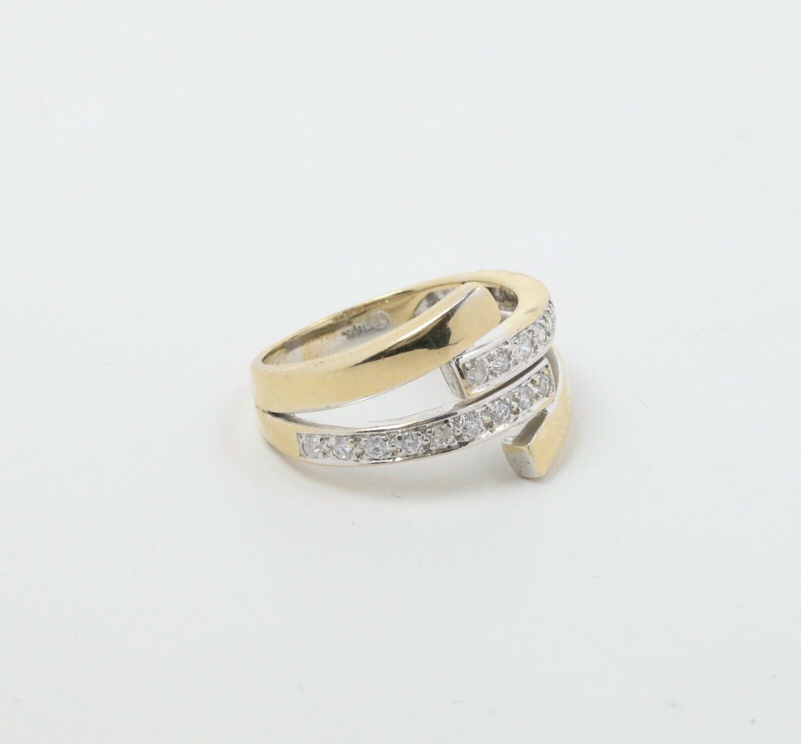 Vintage Ladies Diamonds 14K Yellow Gold Bypass Ring