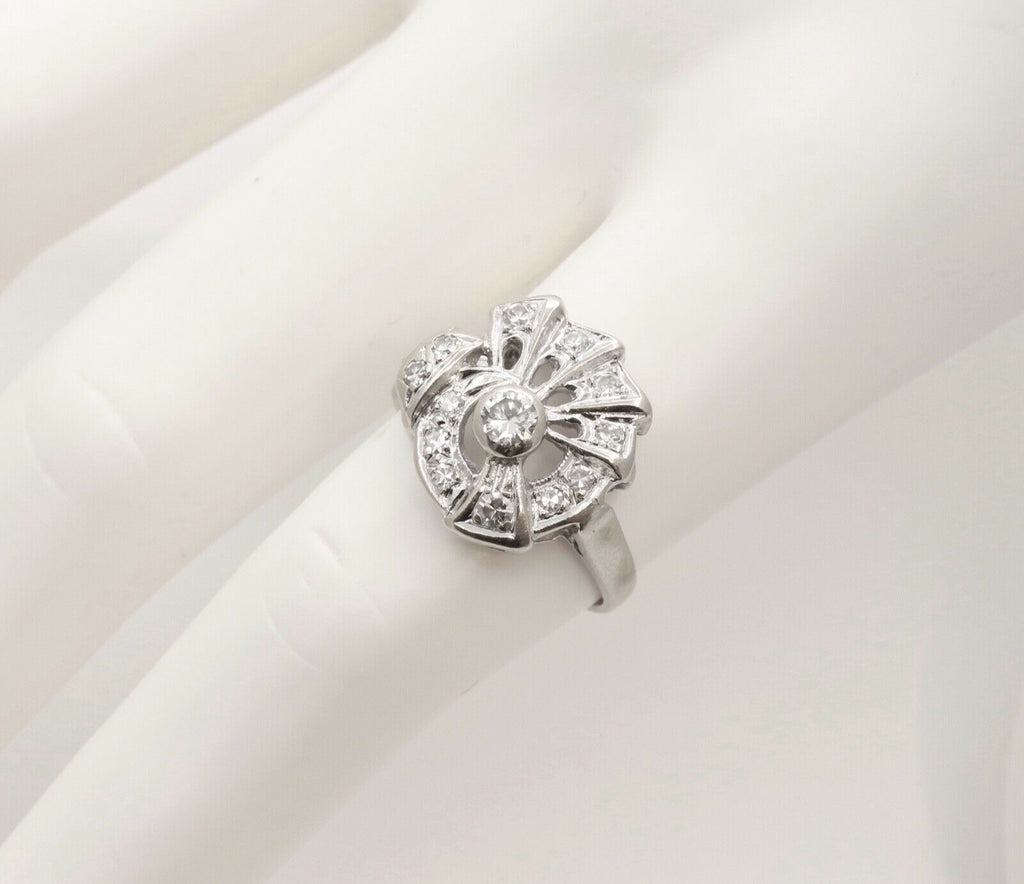 Stylish Art Deco Ladies 14K White Gold Diamonds Ring