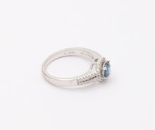 Load image into Gallery viewer, Vintage 14K White Gold Blue Topaz Diamond Halo Ring, Engagement Rig
