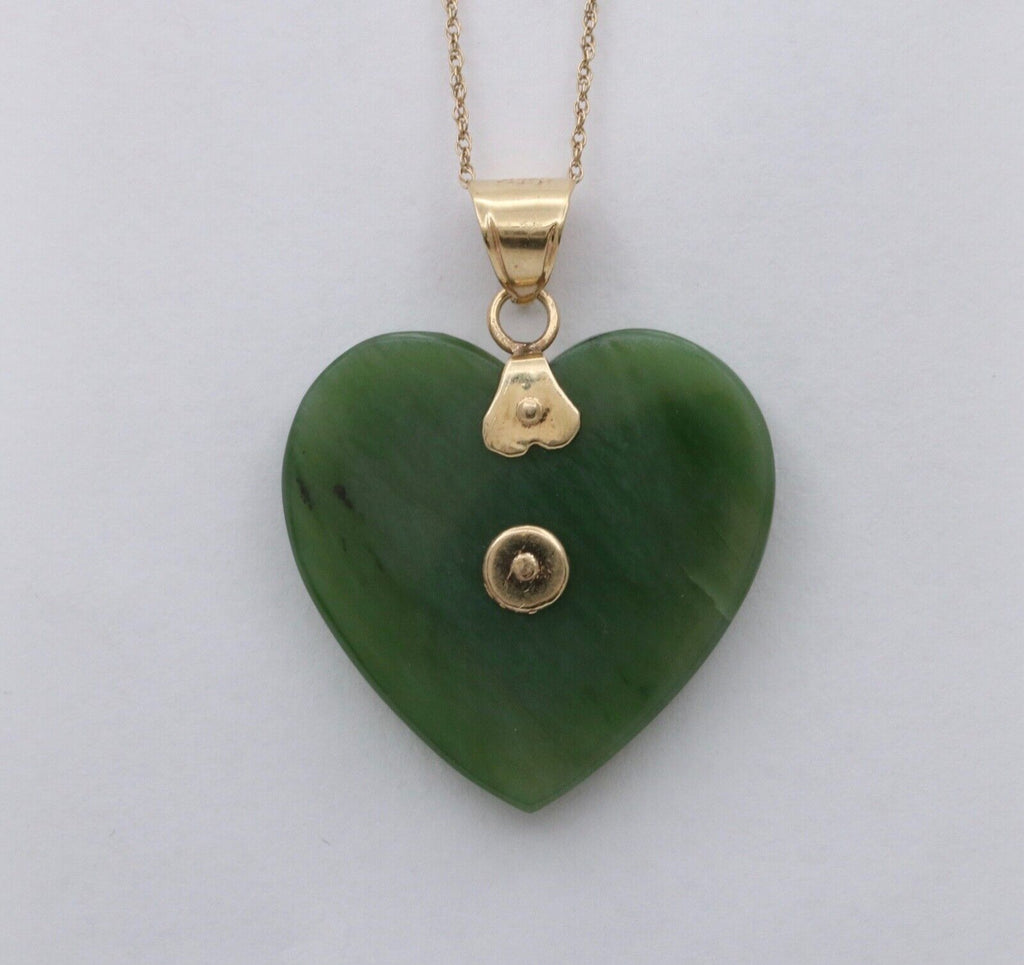Vintage 14K Yellow Gold “LOVE” in Chinese Letter Jadite Jade Heart Pendant