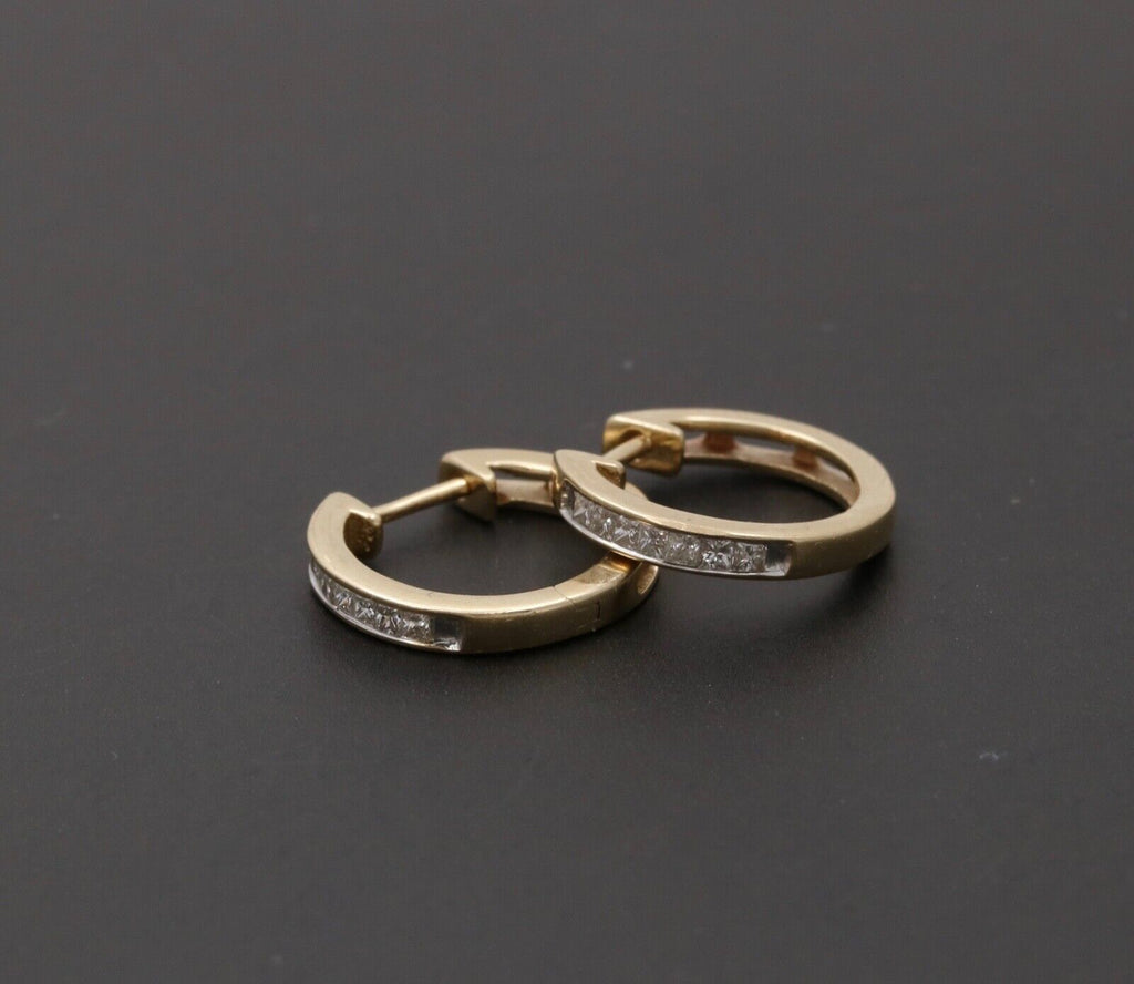 Vintage Ladies Diamonds 14K Yellow White Gold Huggie Earrings