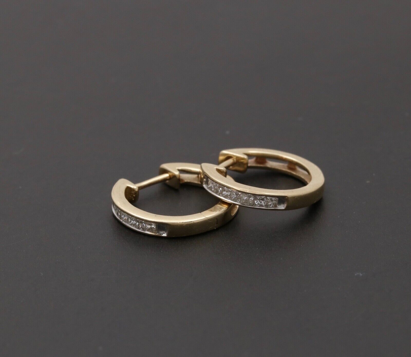 Vintage Ladies Diamonds 14K Yellow White Gold Huggie Earrings