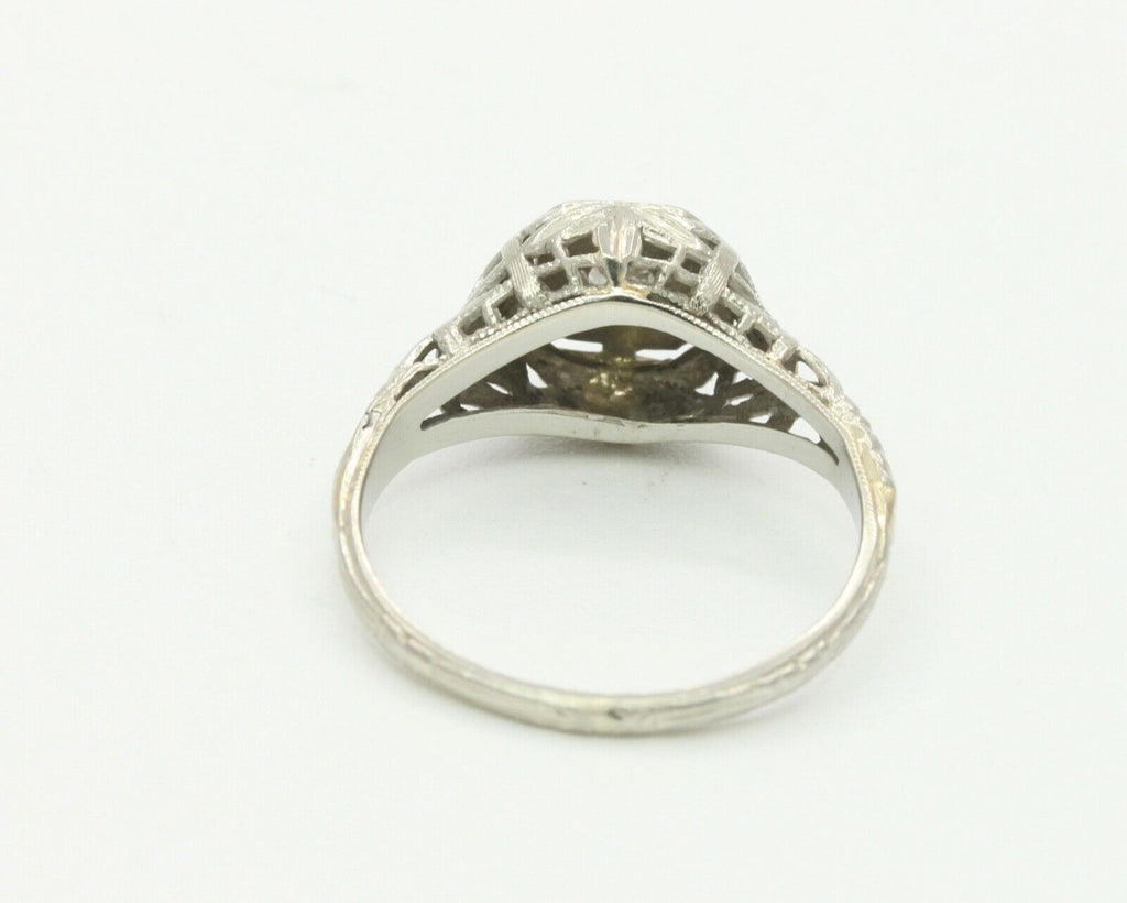 Art Deco 18K White Gold Diamonds Filagree Ring