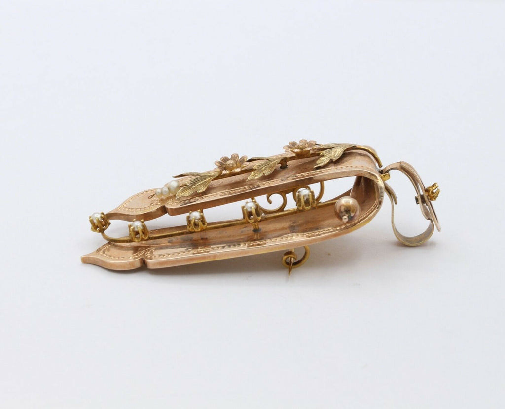 Victorian 14K Rose Gold Pearl Floral Brooch