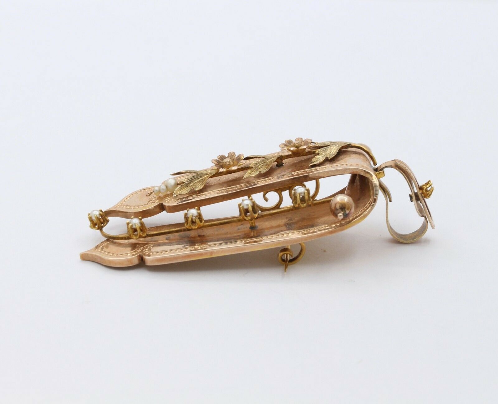 Victorian 14K Rose Gold Pearl Floral Brooch