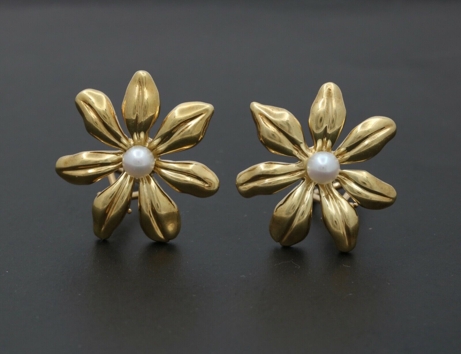 Tiffany and Co. Flower 18K Yellow Gold Pearl French Clip Earrings