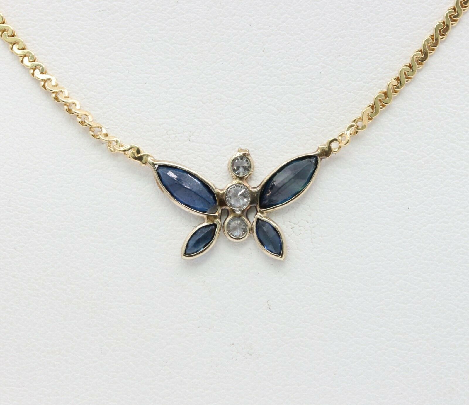 Vintage 14K Yellow Gold Diamond Sapphire Butterfly Pendant
