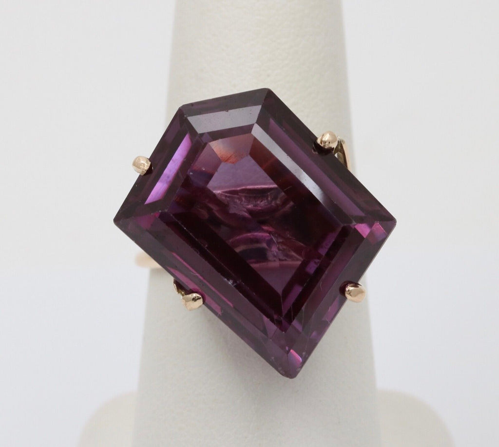 Vintage 14K White Gold Special Cut Amethyst Ring, Statement Ring.