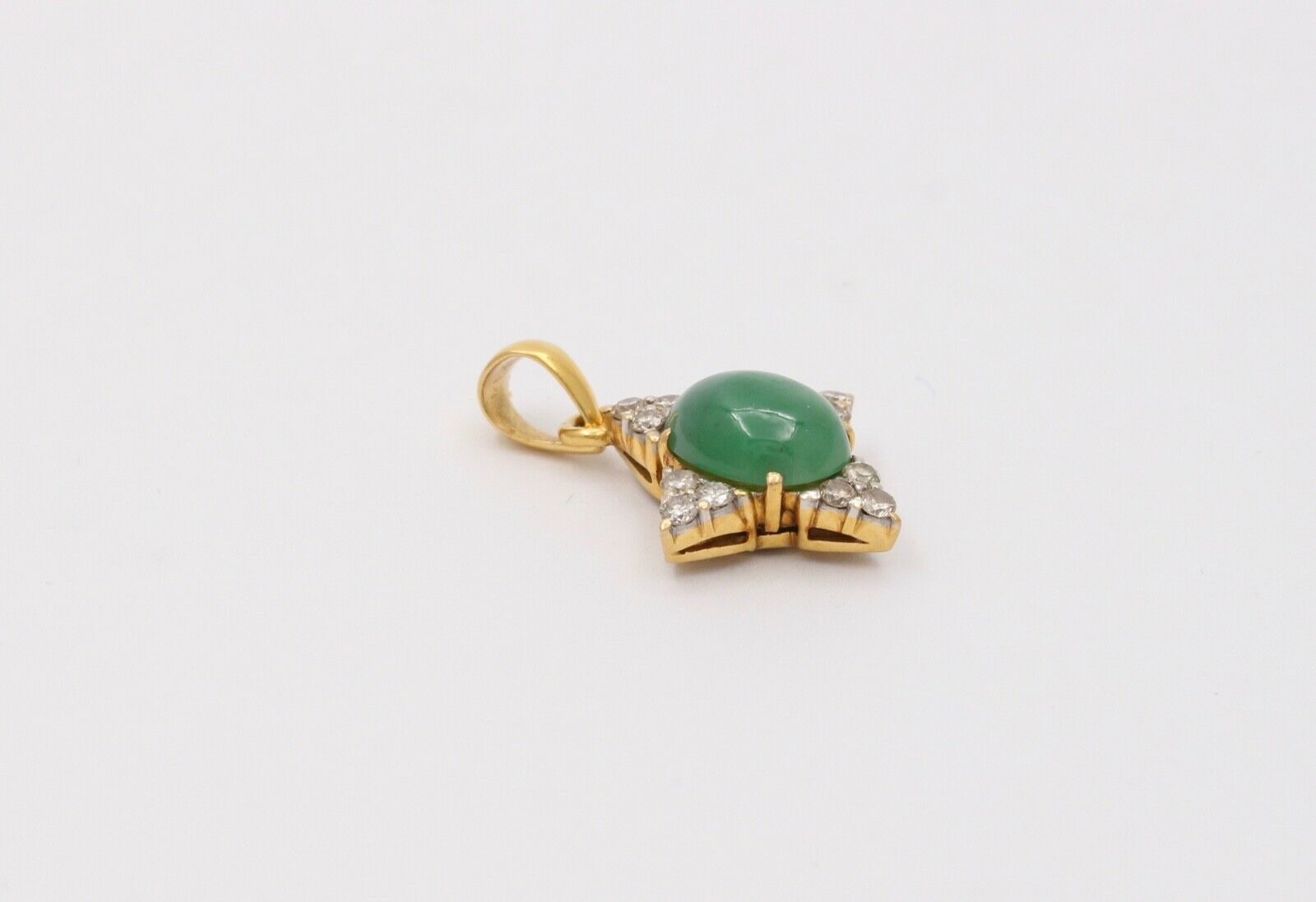 Vintage North Star Jade Diamonds 18K Yellow White Gold Pendant