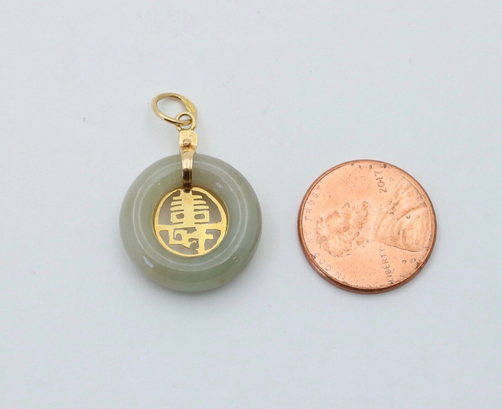 Vintage Jade "Long Life" 14K Yellow Gold Pendant