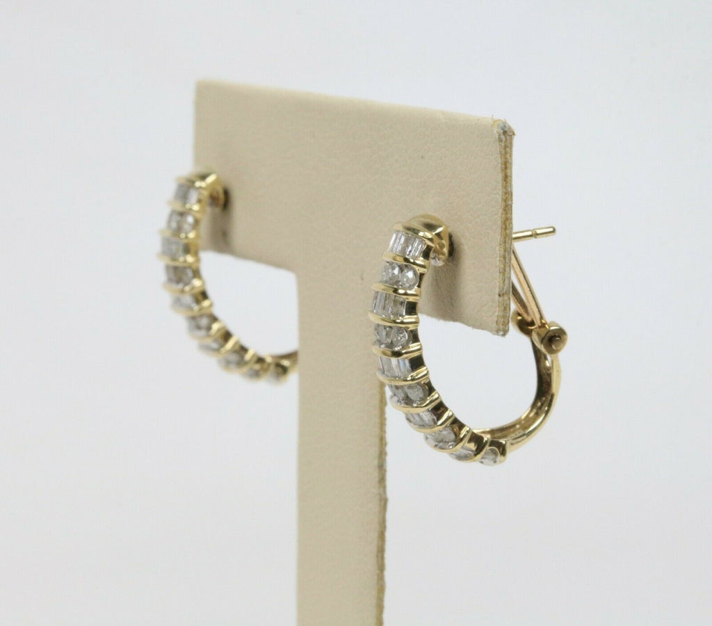 Vintage 10K Yellow Gold Diamond Hoop Earrings