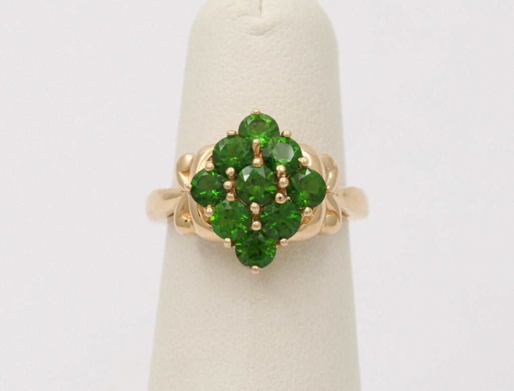 Vintage Cluster Green Garnet 14K Yellow Gold Ring