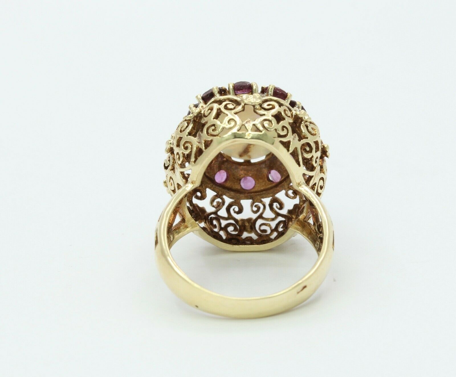 Vintage 14K Yellow Gold Ruby Opal Statement Ring