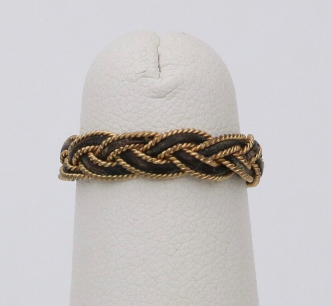 Antique Georgian 14K Yellow Gold Braided Ring Band, Mourning Jewelry