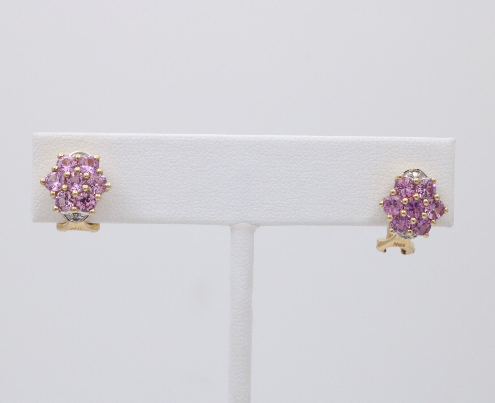 Vintage Pink Tourmaline Diamonds 10K Yellow White Gold Earrings