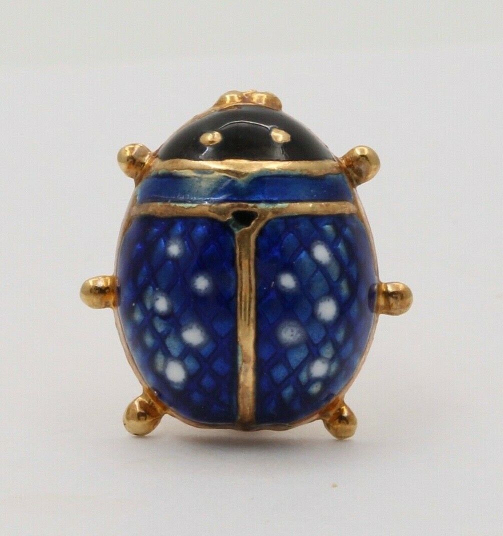 Vintage Blue Enamel Lady Bug 18K Yellow Gold Brooch