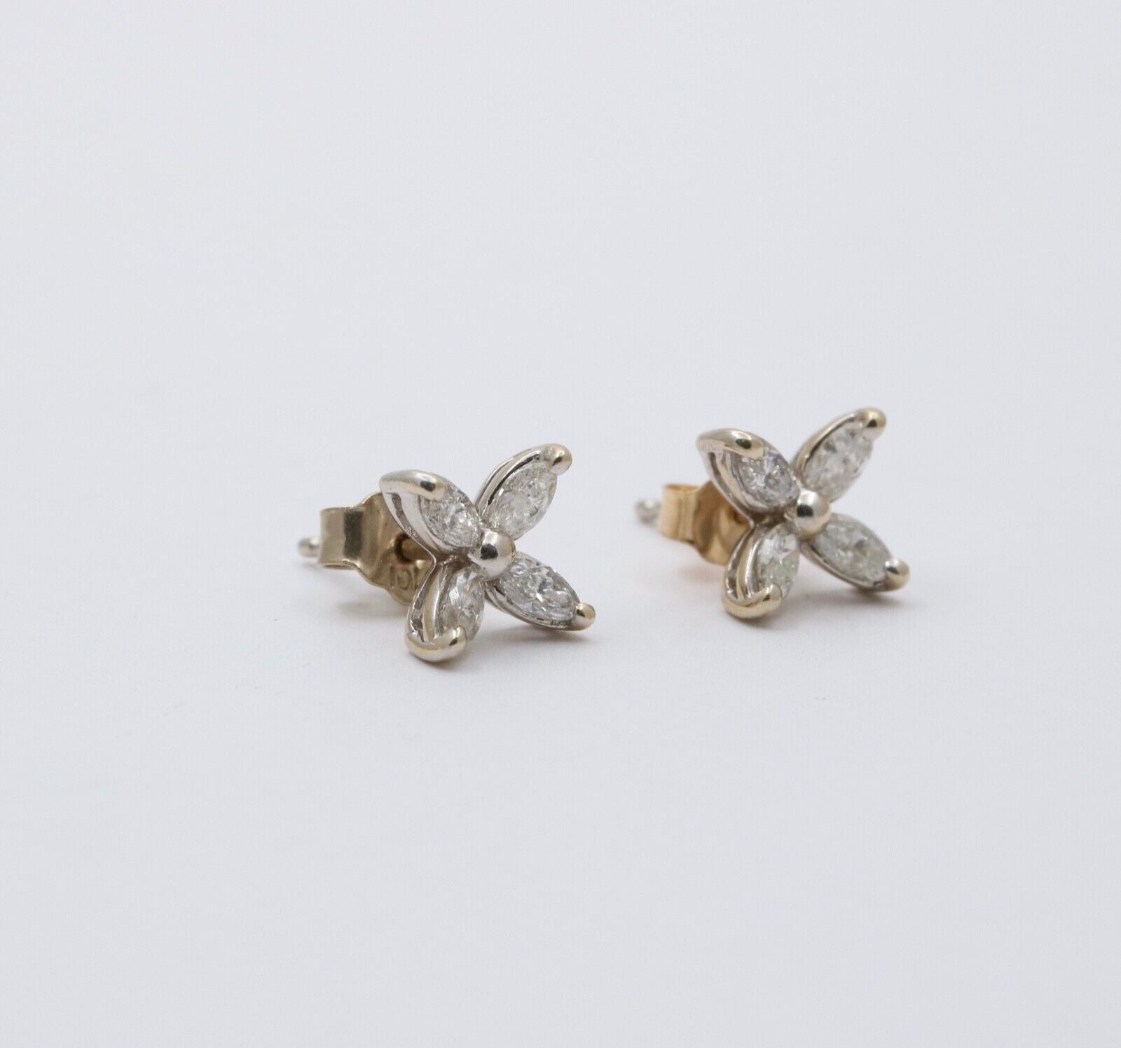 Vintage 10K Gold Diamond X Flower Studs Earrings