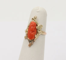 Load image into Gallery viewer, Victorian 14K Yellow Gold Carved Coral Woman’s Portrait Ring Antique Ring
