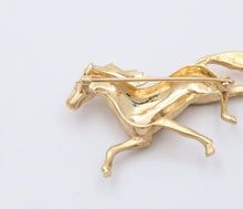 Load image into Gallery viewer, Vintage 14K Yellow Gold Sapphire Riding Horse Brooch
