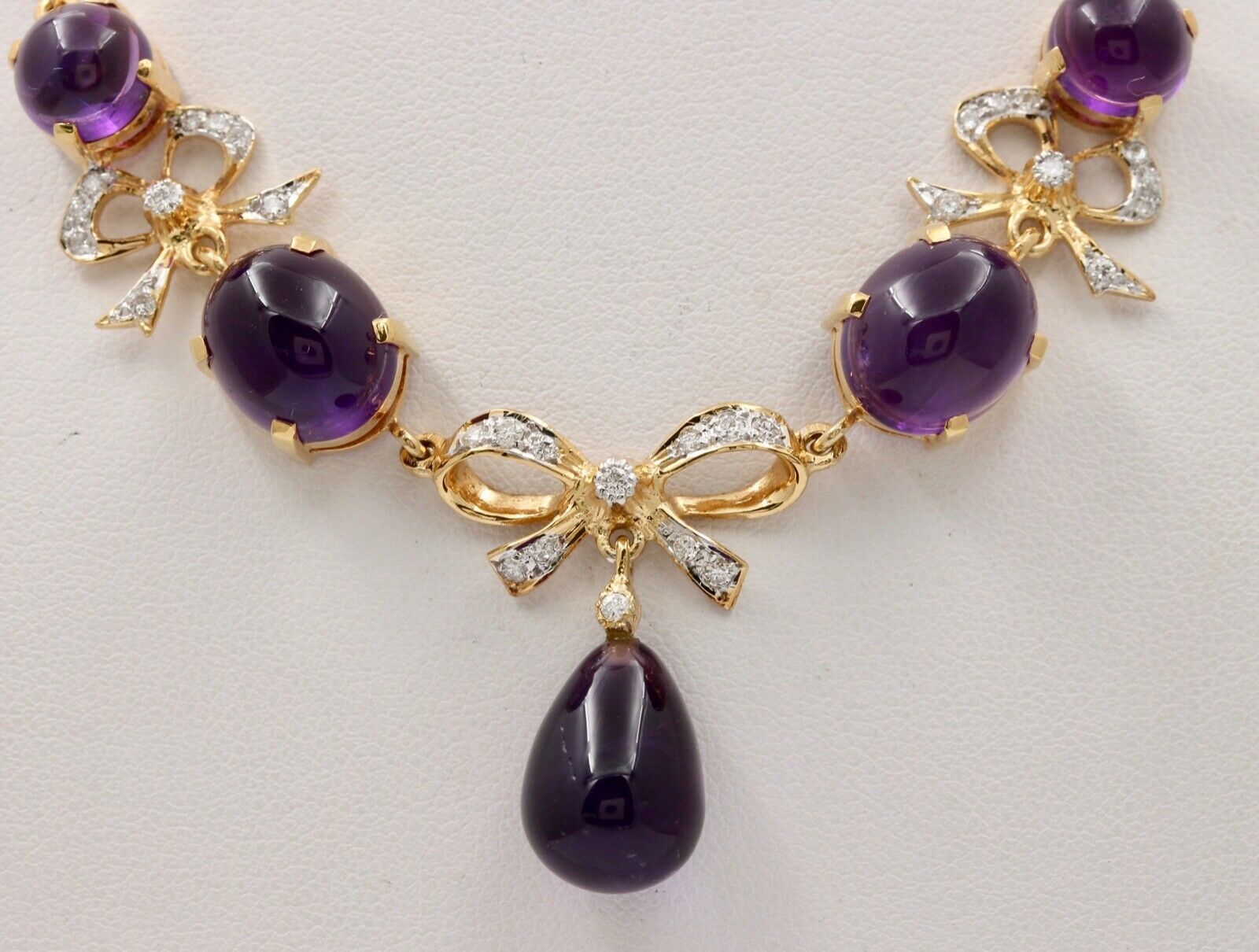 Estate Chandelier Amethyst Diamonds 14K Yellow Gold Necklace