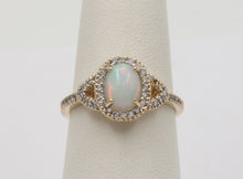 Load image into Gallery viewer, Vintage Australian Opal and Diamond Halo 14K Yellow Gold Ring, Engagement Ring
