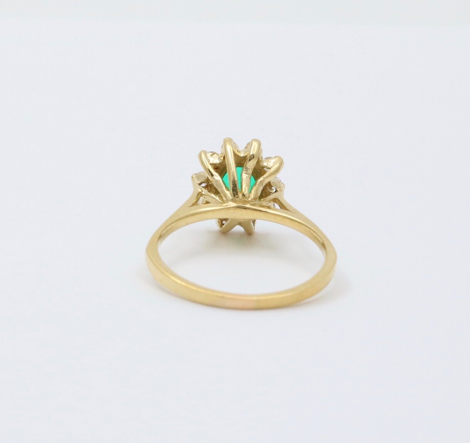Vintage 18K Gold Emerald Diamond Halo Ring, Engagement Band