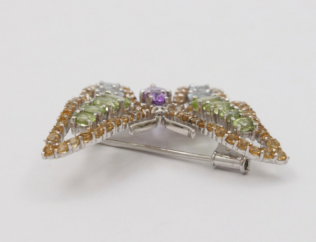 Vintage Butterfly Multi Color Stones in 18K White Gold Brooch