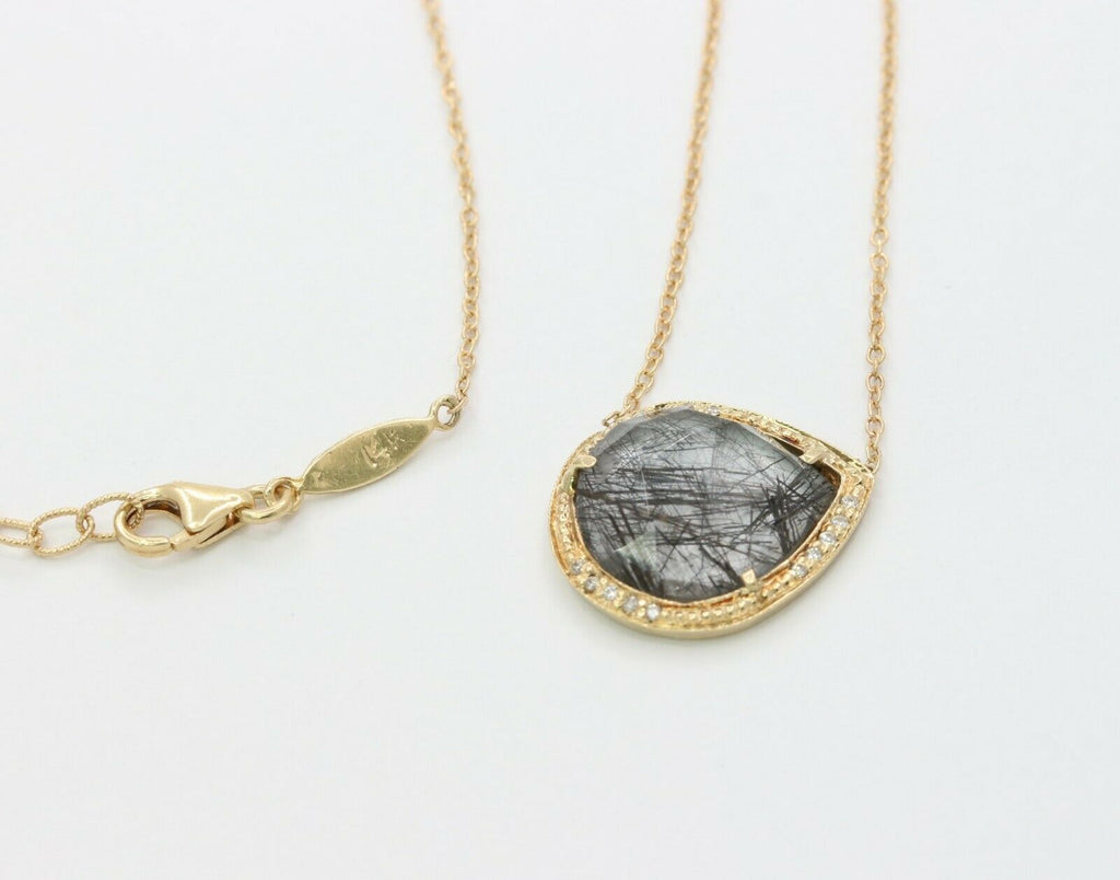 Vintage 14K Yellow Gold Sagenitic Quartz Diamond Pendant