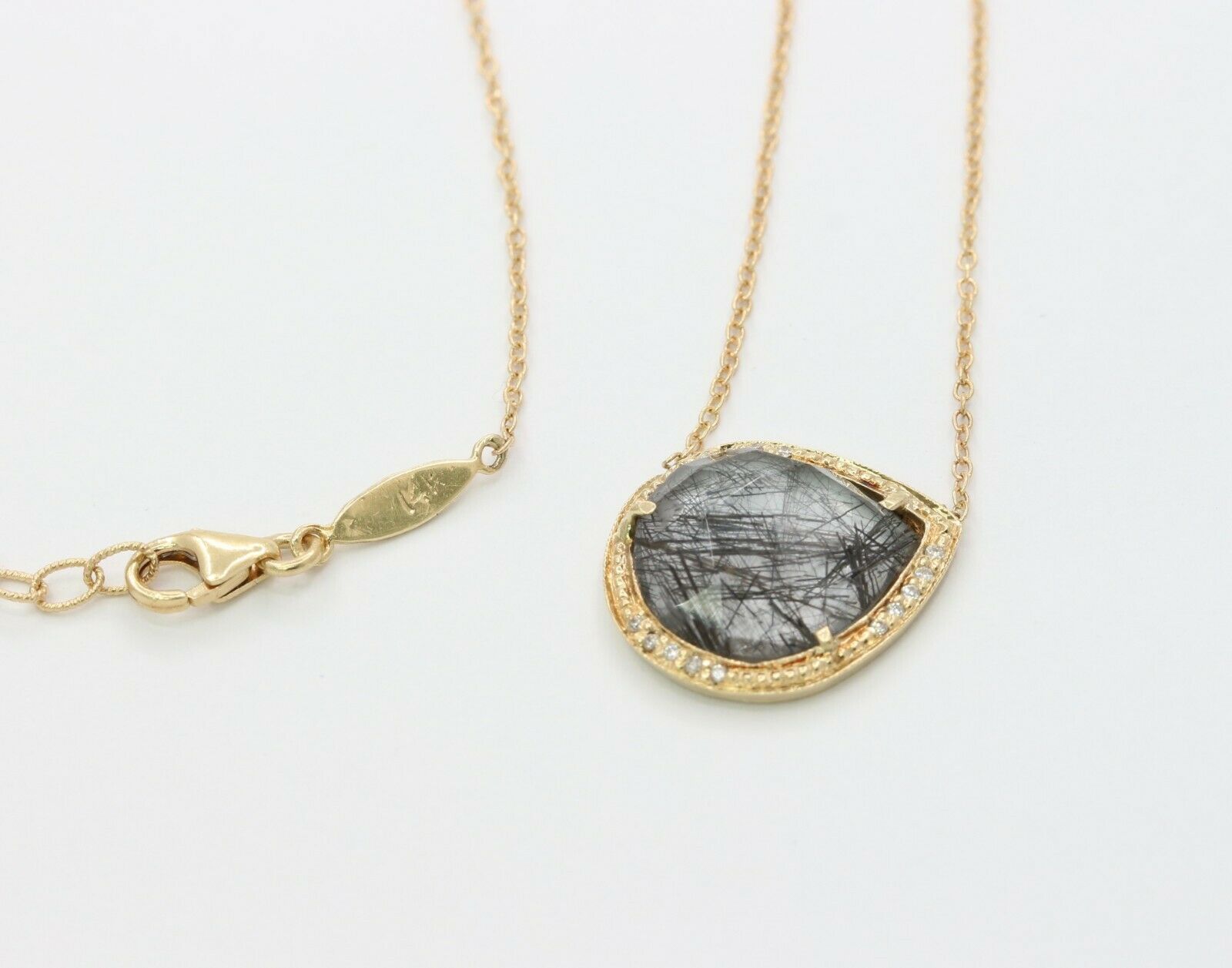 Vintage 14K Yellow Gold Sagenitic Quartz Diamond Pendant